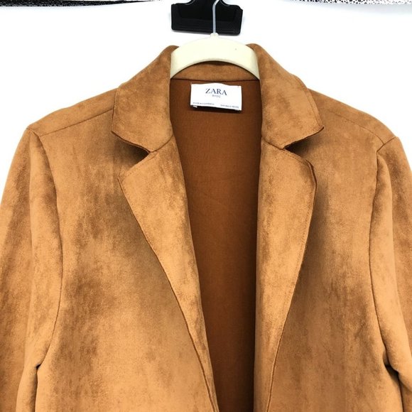 Zara Camel Brown Faux Suede Lightweight Midi Trench Coat EUC size S - Picture 8 of 16